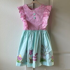 Pink and Blue Easter Kids Dress with Ruffle Details